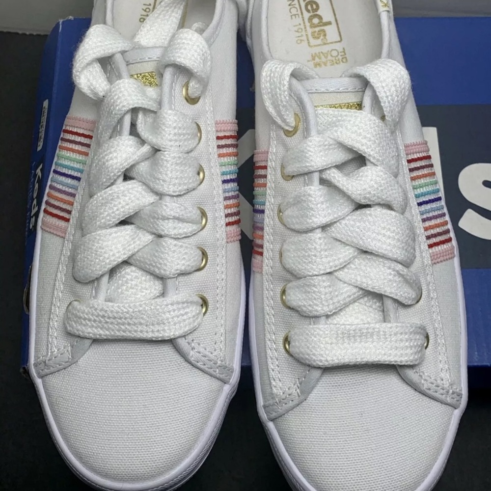 womens keds Kickstart Rainbow White with memory foam 7.5